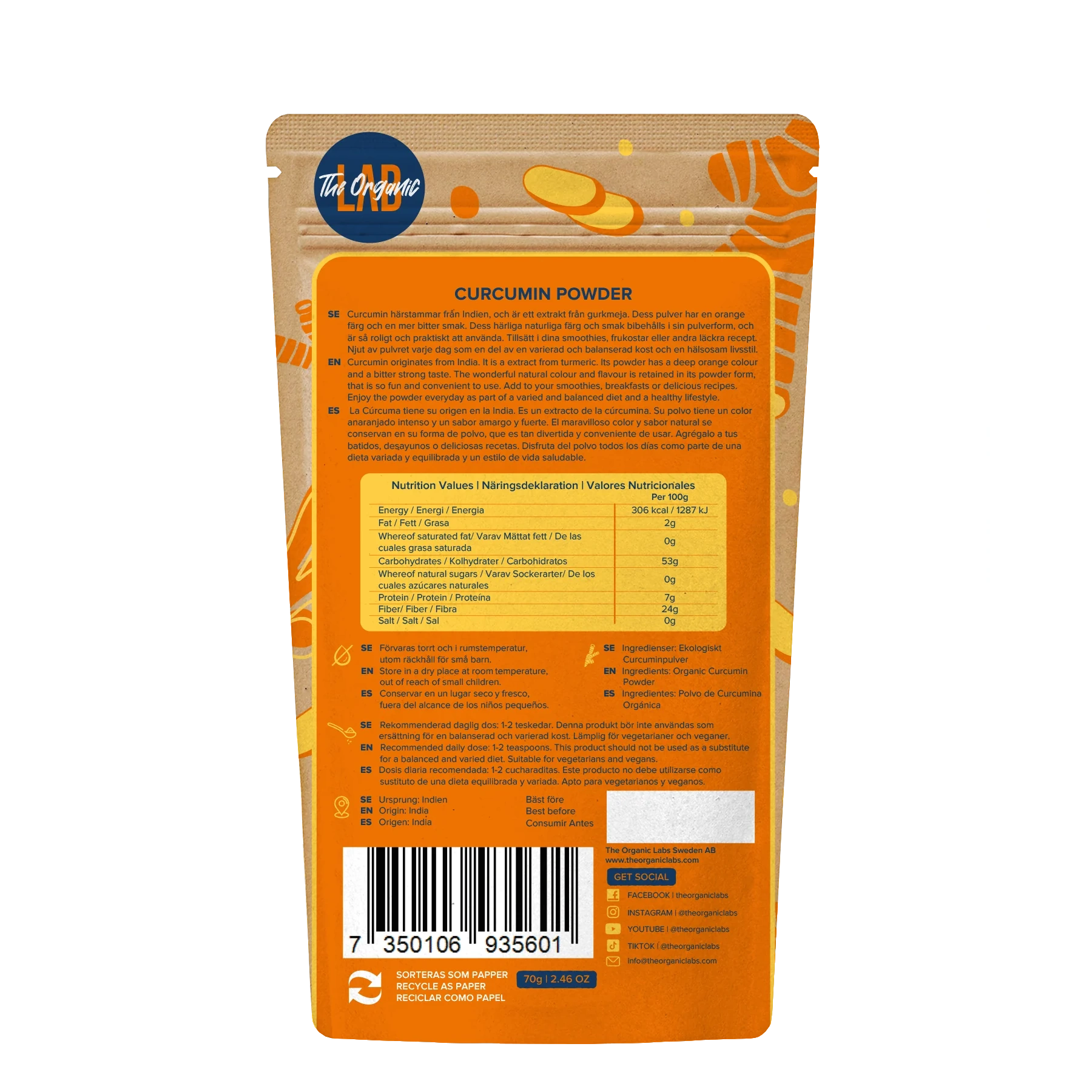 the organic lab, pudra de curcumina, bio, 70g - imagine 2